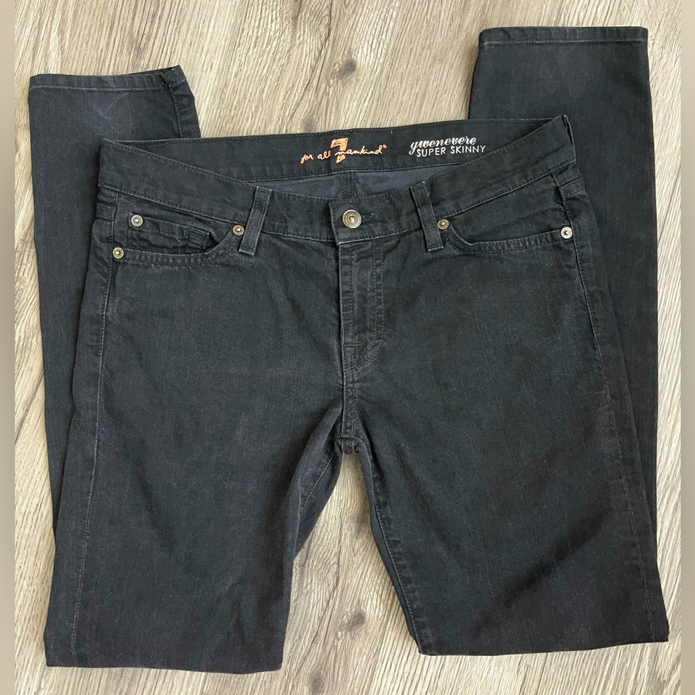 7 For All Mankind 'GWENEVERE' Super Skinny STRETCH Black Jeans Women Size 29